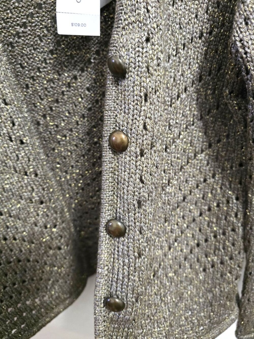 NWT Chicos Size 0 Florence Cardigan Sweater Sherwood Olive Metallic Knit - Picture 7 of 8